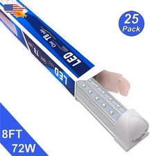 8Ft 72W 25 Pack Led Shop Lights Fixtures Linkable 6500K T8 Integrated Basement