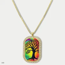 New Colorful Tree of Life Pendant Necklace Chain Printed Dog Tag Chain Gift Desi
