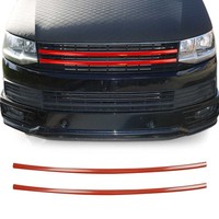 KüHlergrill Leiste Grillleisten FüR Vw T6 Transporter 2015-2019 Edelstahl Rot 2X