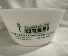 Vintage 1960s Verdigre Nebraska CO-OP Gas Station Federal Milk Glass Adver. Bowl