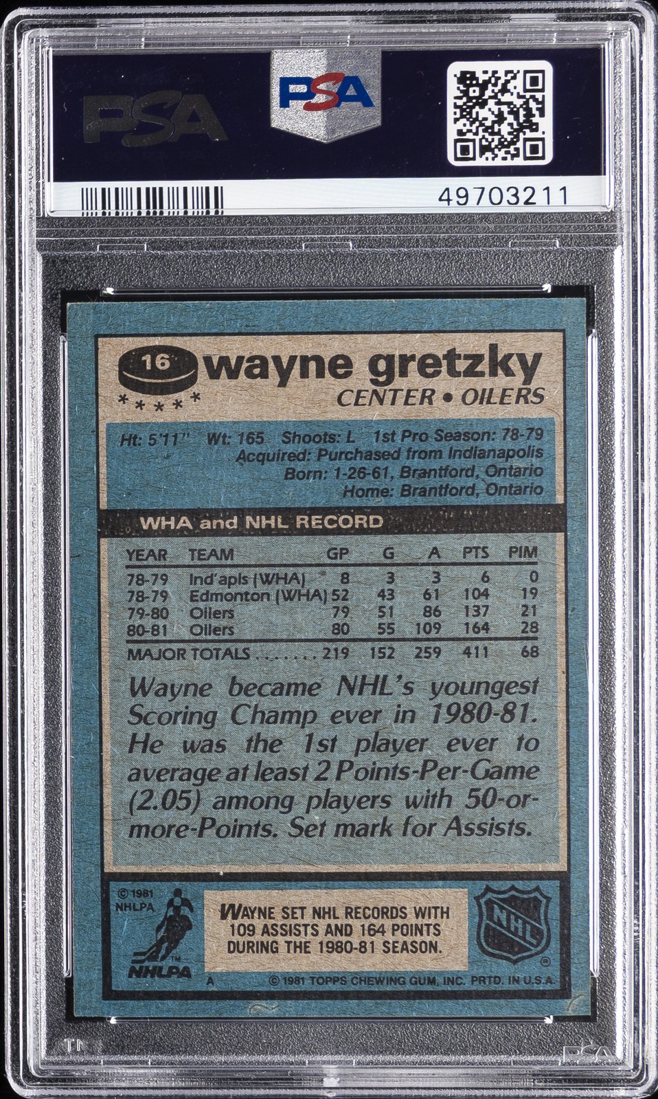 1981 TOPPS #16 WAYNE GRETZKY PSA 6 view 2