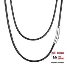 2mm 3mm Waterproof Braided Leather Cord 20inch Black 3mm with 5mm Clasp