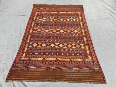 Vintage Turkish Sumak Kilim 5'7x8'6 Brown Rust Tribal Flatweave Antique Area Rug