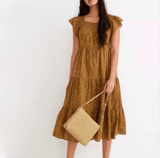 Madewell Daisy Stitch Ruffle-Sleeve Tiered Midi Dress XL