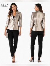 Alex Evenings Champagne Metallic Rhinestone Clasp Blazer Jacket Size 8 Evening