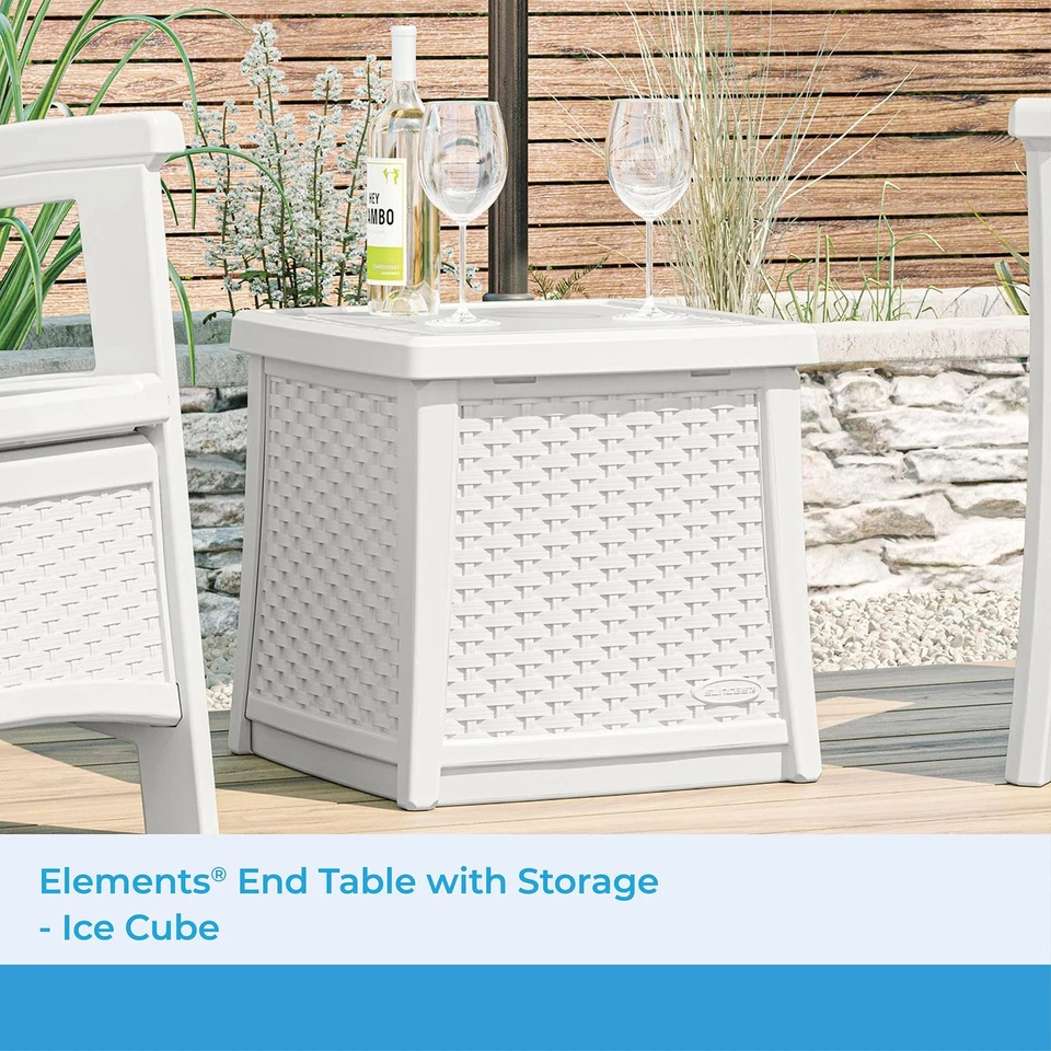 Mesa auxiliar exterior de resina Elements con 13 gal. Área de almacenamiento, almacenamiento moderno en... Foto 2 de 4