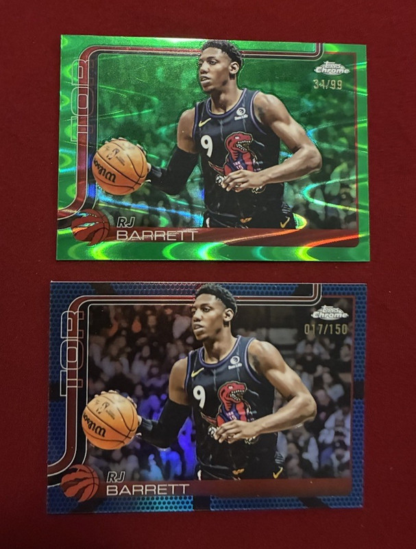 2025 Topps Chrome RJ Barrett Toronto Raptors #225 Serial Numbered 2-Card Lot