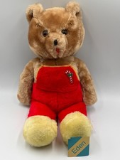 Vintage 1981 Eden Toys 18" Christmas Teddy Bear Plush Red Overalls Candy Cane