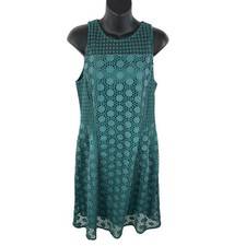 Tory Burch Size 8 Teal Green Sleeveless Crochet A-Line Career Cocktail Dress