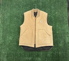 Carhartt Duck Vest Mens Large Tan Quilted Lined USA Made Vtg V0186 Faded Work