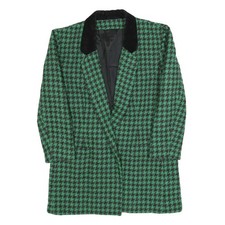 Womens Green & Black Houndstooth Pattern Jacket M Woven Tailored Collar Long