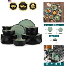 Plates and Bowls Sets, 24 Pieces Stoneware Dinnerware Sets for 8, Kitchen Dis...