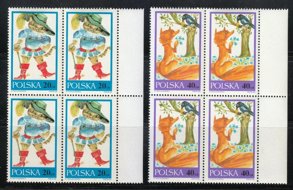 Poland 1968 MNH Mi 1828-1838 Sc 1569-1576 Blocks of 4 - Famous Fairy Tales ** - Image 2 of 4