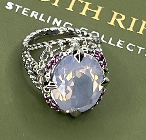 Judith Ripka Sterling 7.00 cttw Fleur-de-lis Opalescent Pink Quartz Ring Size 5