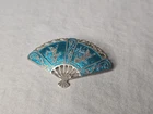 STERLING SILVER .925 Brooch SIAM Blue Enamel Fan Vintage WW2 Asian 2"