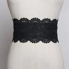 Ceinture Obi Femme Élastique Florale Large à Boutons Noire Blanche Vintage