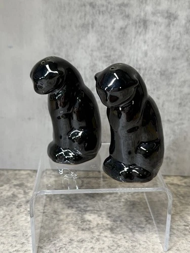 Frankoma Mini Puma Salt Pepper Shaker Set  Onyx Black - ADA Clay
