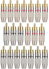 20Pack RCA Male Plug Solder, Gold Audio Video Cable Adapter Connector for Speake