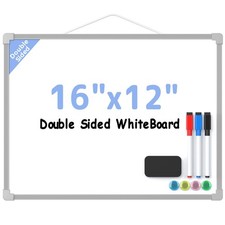 MaxGear Double-Sided Dry Erase Board for Wall, 16"x12" Hanging 16"x12", Grey