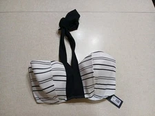 Fig Leaves 32F Almalfi Stripe Underwire Halter Bikini Swim Top White Navy Blue