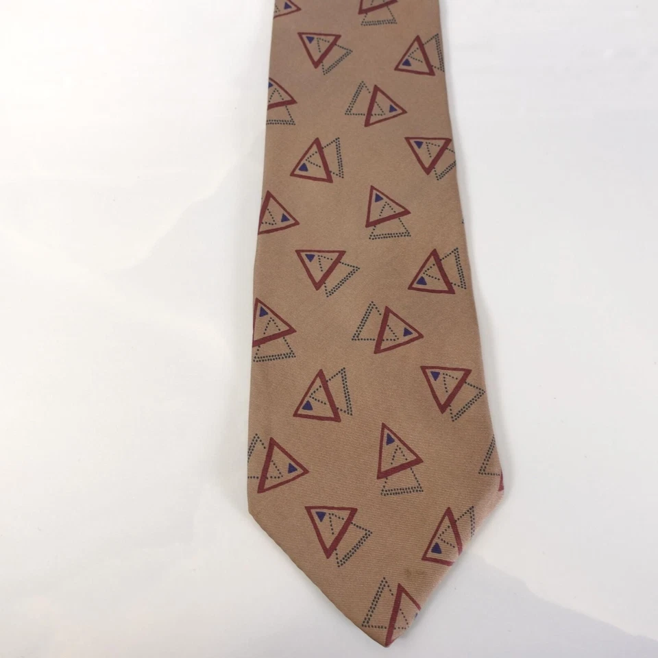 Traje de vestir de seda italiana geométrica marrón topo corbata cuello para hombre GEOFFREY BEENE EE. UU. Foto 4 de 4