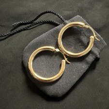 14K Real Solid Yellow Gold Shiny Polished Round Creole Hoop Earrings Size M