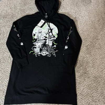 Bioworld Hoodie Dress Womens XS Black Nightmare Before Christmas Jack Sally Rare