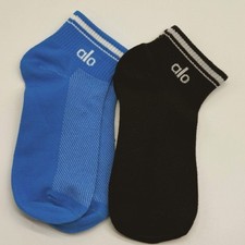 2 pairs M Black Blue ALO Yoga Unisex Half Crew Throwback Socks 100 New