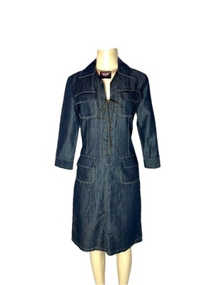 GERARD DAREL DARK CHAMBRAY DENIM LACE UP DRESS SZ EUR 38