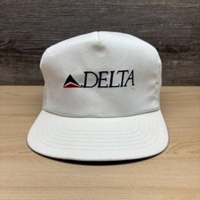 Vintage Delta Air Lines Hat Cap Strap Back White Widget Logo Aviation USA Made