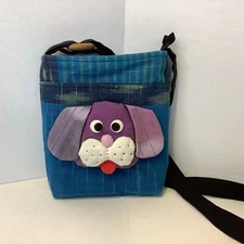 NWT Handmade in Thailand Crossbody Purse Bag Plush Puppy Dog Blue Artisan Cloth