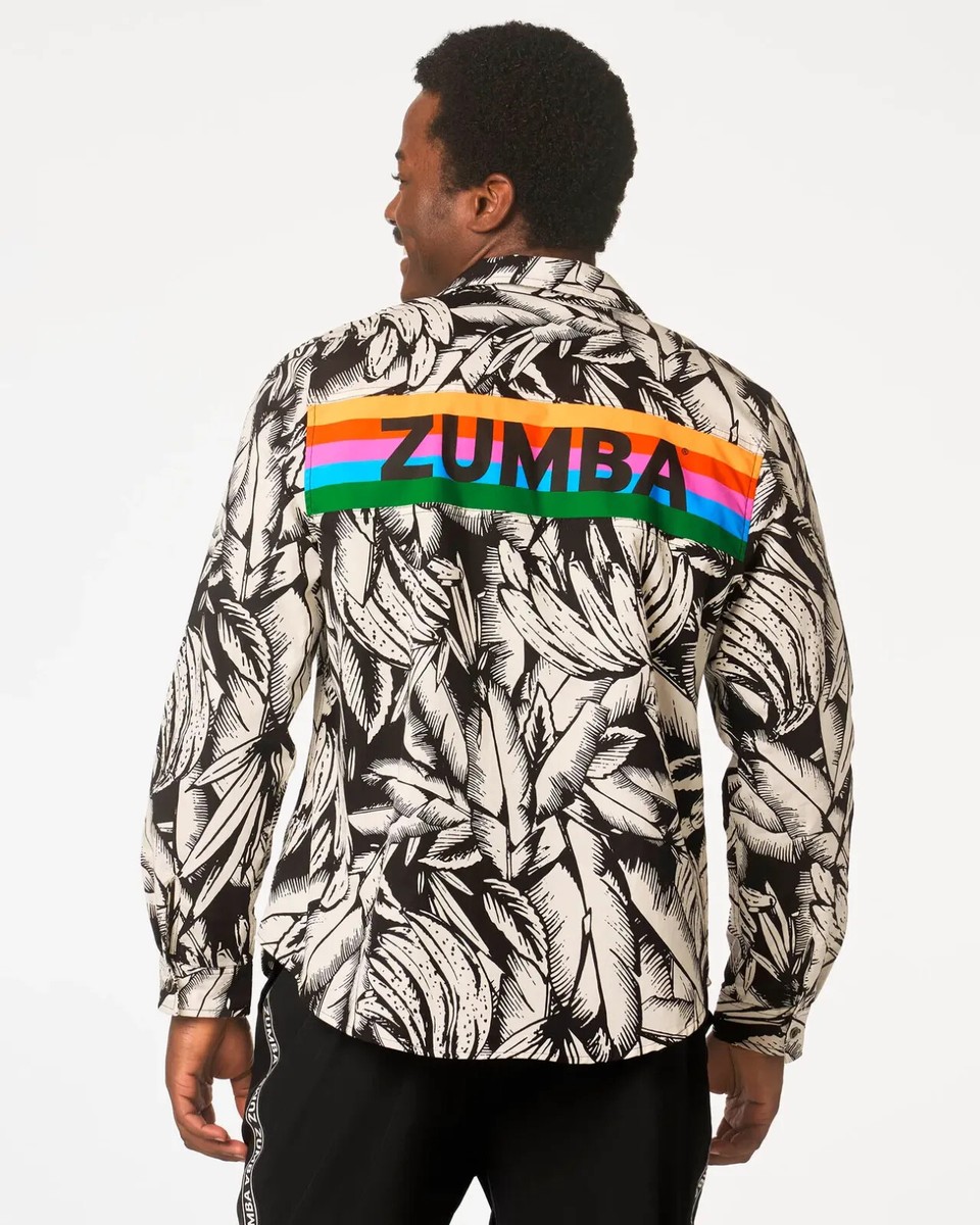 新作♪ユニセックスZumba Tropics Button Down Shirt - White Zumba Tropics Button Down Shirt ~ XS & S ~ Wear It Out White