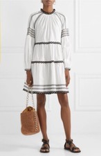 ULLA JOHNSON August Embroidered Cotton Poplin Mini Dress 0 Coastal Boho Festival