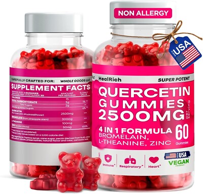 Quercetin Gummies 2500MG - Immune & Allergy Support w/ Bromelain - Berry Flavor