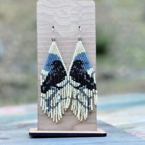 Tribal Ohrringe Indianer groß Boho American Rocailles Handarbeit Ohrring - Bild 2 von 2