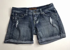 Free Culture Jean Shorts Junior 3 Blue Denim Distressed Rhinestone Accent