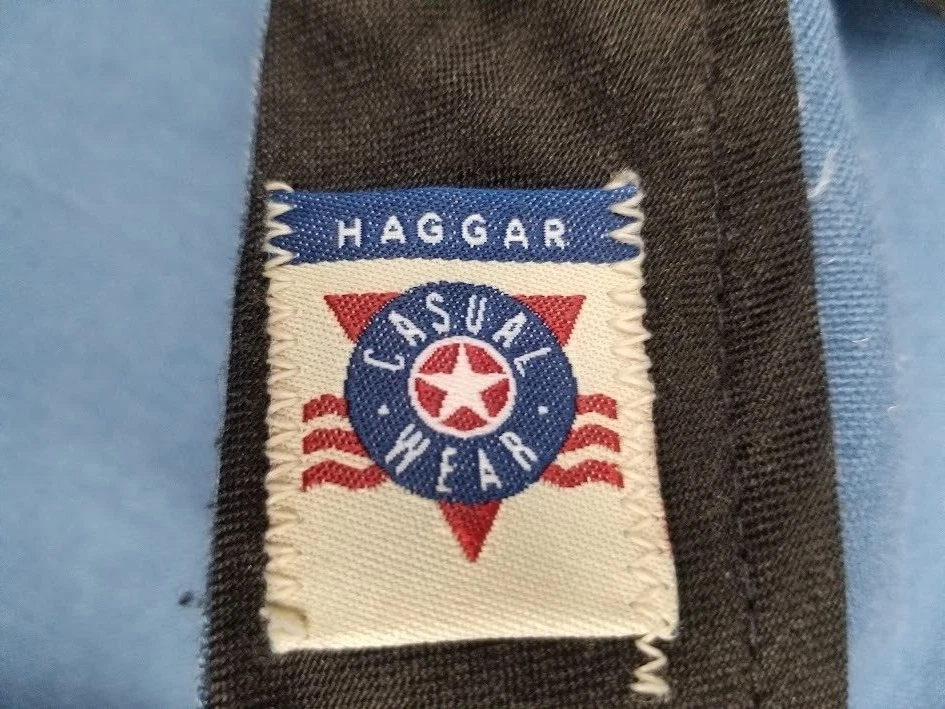 Calça Haggar Chino Masculina 40x30 Azul Casual Uso Liso Mistura de Poliéster Anos 80 Vintage  - Imagem 2 de 4