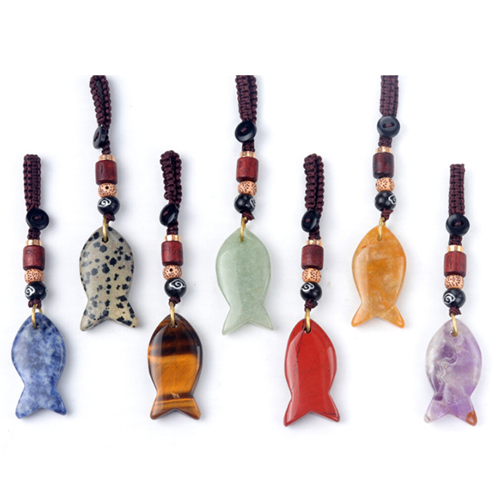 Schlüsselanhänger Stein Fisch Handgeschnitzt Perlen Heilstein Schmuck, Edelstein