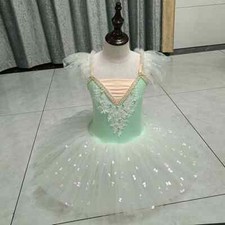 Prom Party Costume Kids Blue Sequined Flower Dress Girls Dance Wear Dress