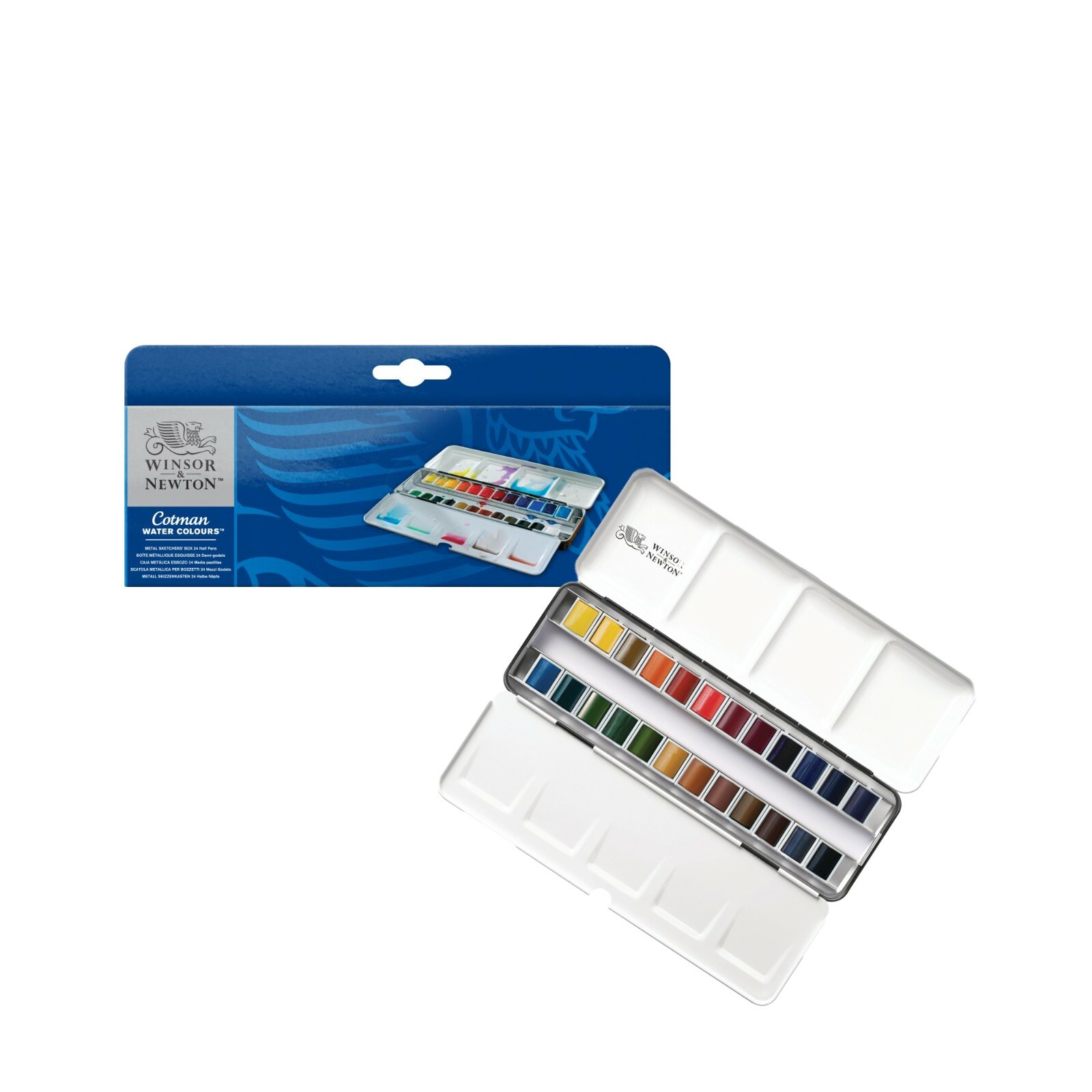 Winsor and Newton Acquerelli Cotman 1/2godet Watercolour Set metal deluxe 25 pz