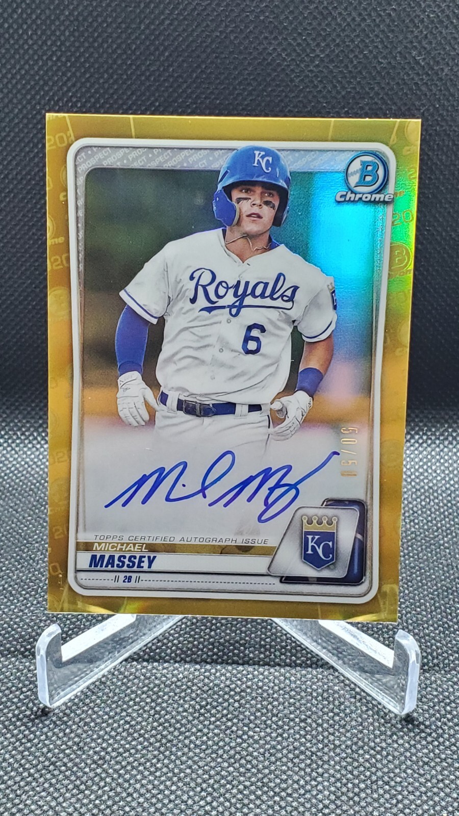 2020 Bowman Chrome Michael Massey 1st Auto /50 True Gold Refractor Royals