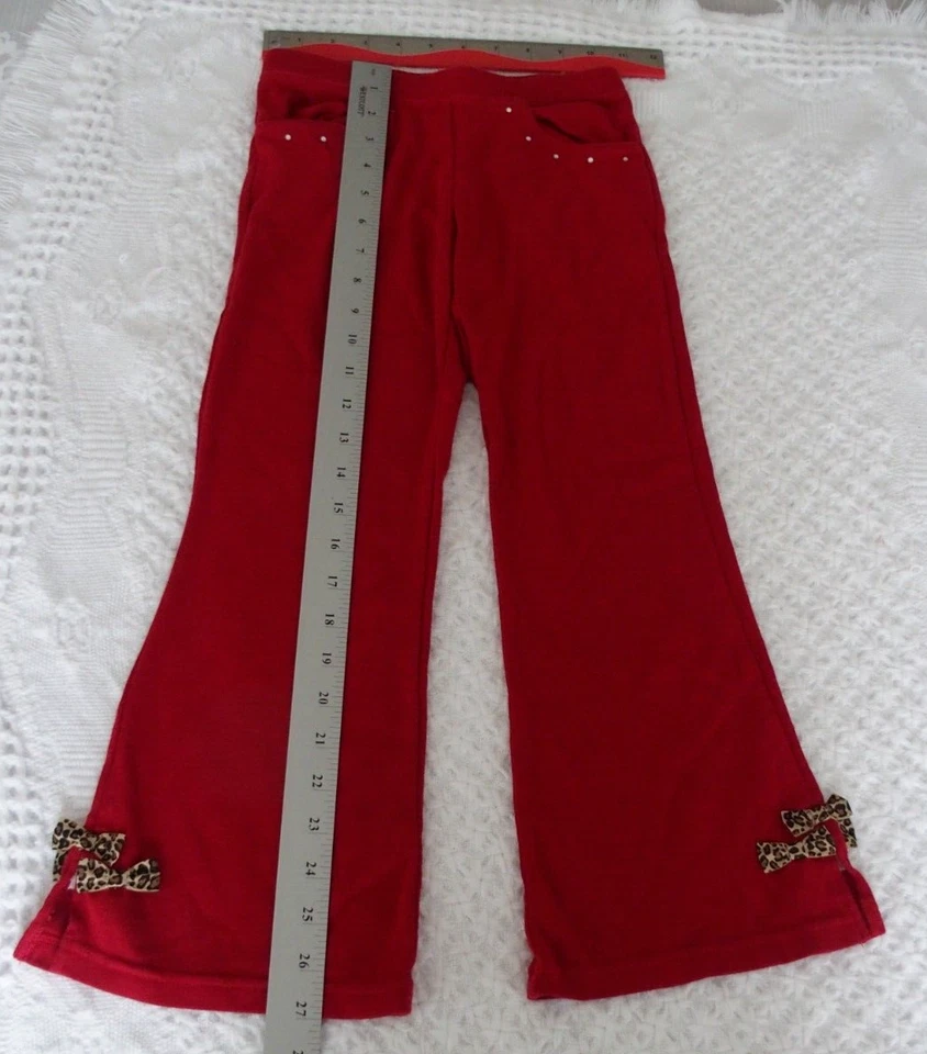 Pantalones Gymboree 6 Niñas Rojo Tejido Estampado Leopardo Lazos Día de San Valentín En muy buen estado Foto 2 de 2
