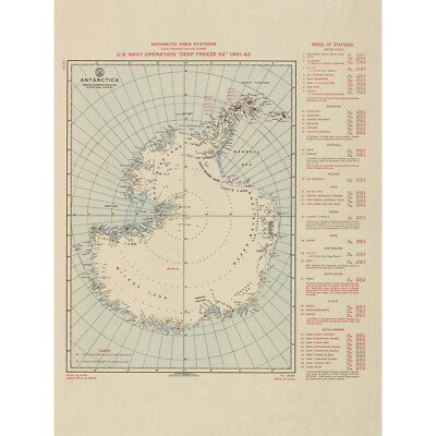 ANTARKTIS KARTE 1961 1962 DEEP FREEZE 12x16'' POSTER KUNSTDRUCK HP3642