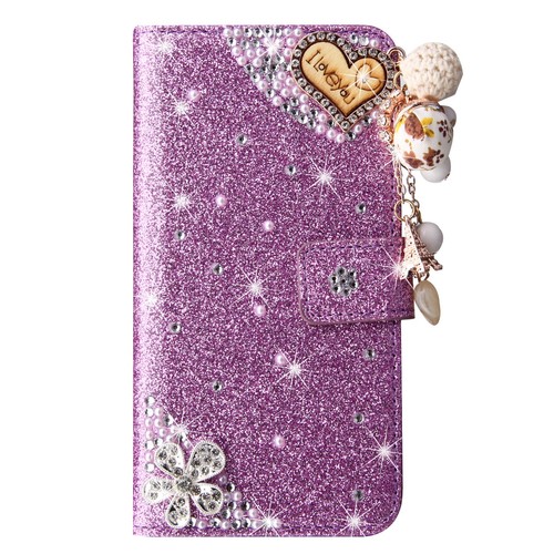 For iPhone 16 Pro Max 15Plus Bling Glitter Heart Leather Wallet Stand Cover Case - Picture 11 of 18