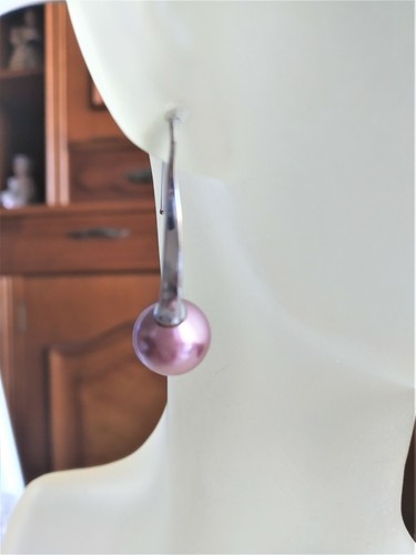 DROP MAJORCA/MALLORCA PEARL EARRINGS 10MM PINK MAJORCA PEARLS HOOK RHODIUM BACK - Picture 7 of 11
