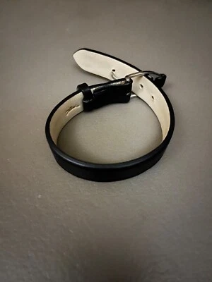 Longchamp, joli Bracelet en cuir noir et métal palladium, modèle " étrier " - Photo 1/4