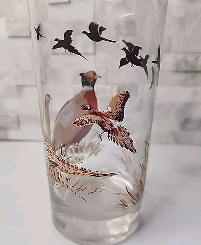 Vtg Glasses Duck Geese Waterfowl Pheasant 3 Highball 2 Whiskey Glasses MCM - Picture 7 of 11