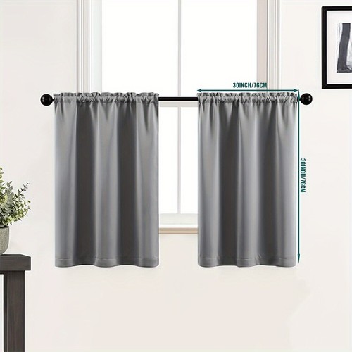 2 Panel Privacy Insulated Blackout Short Window Curtain Drapes Cafe Tier Kitchen - Picture 45 of 47