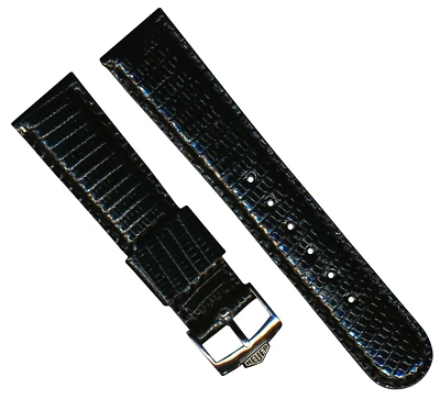 Bracelet Montre MB TAG Heuer Cuir Serpent Véritable Noir 17 mm Avec Boucle - Photo 1/4