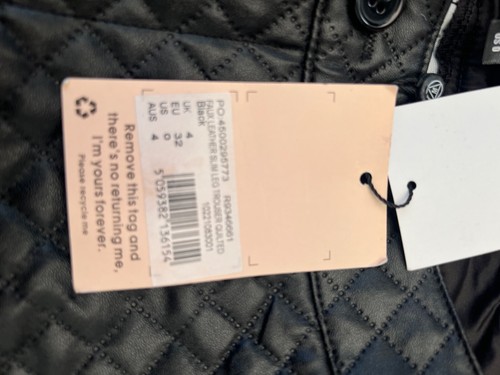 Missguided Women's Quilted Faux Leather Trousers Size 4 Black - Picture 6 of 8